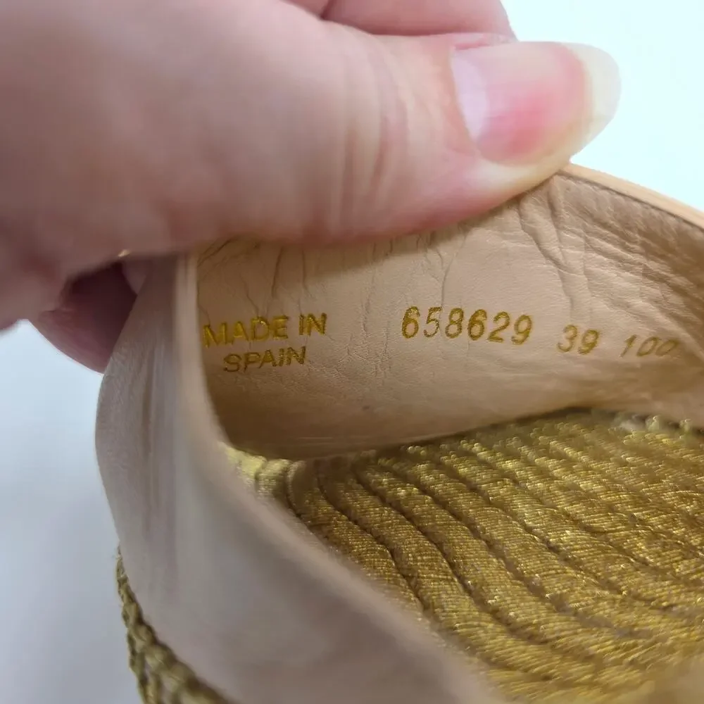 Gucci Platform GG Logo Pink Gold Espadrille Wedge Sandals IT 39 US 9 658629